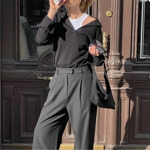 Djerf Avenue Black Getaway Top Collared Knit Shirt Women’s M